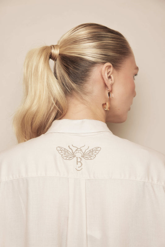 Oversized beige shirt dress